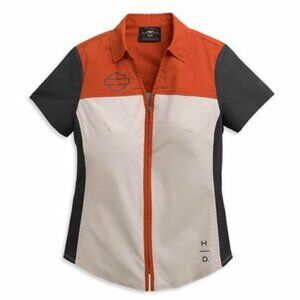 Harley Davidson Women's Horizon Logo Colorblock Zip Front Shirt - Medium